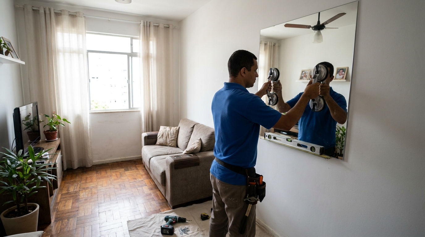 Espelho sob medida com parquet em Santos-SP