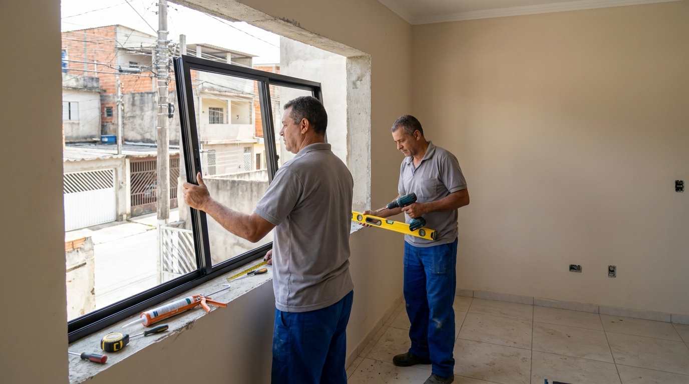 Esquadria de alumínio com vista para rua em Santos-SP