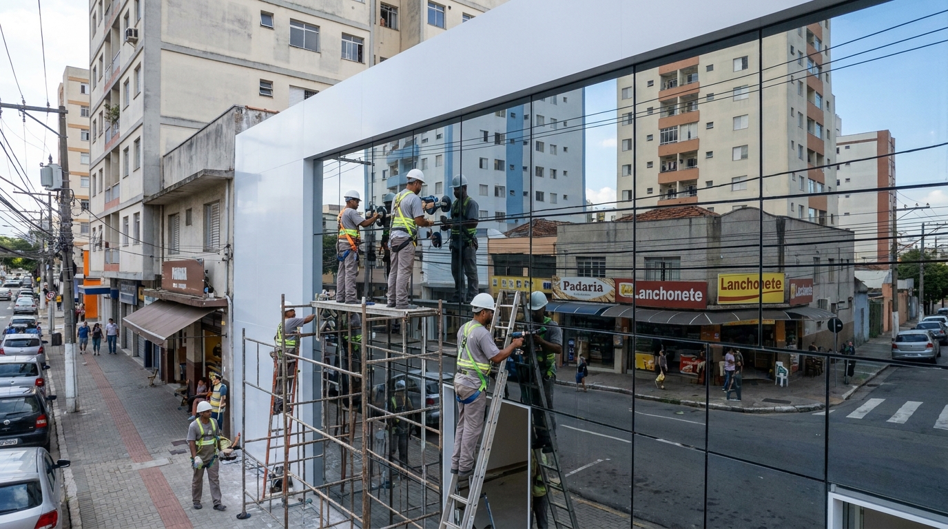 Fachada espelhada em esquina em Santos-SP